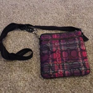 Coach pink and purple plaid crossbody!